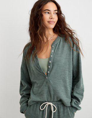 Aerie Henley Light Weight Sweatshirt | Aerie