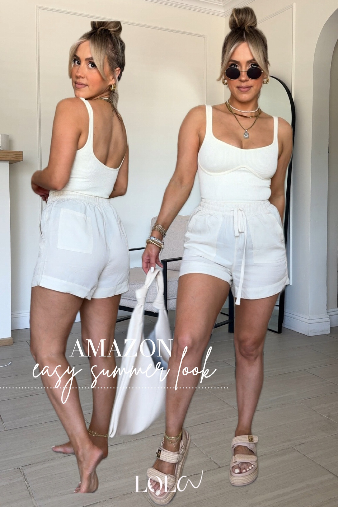 Casual chic Amazon summer outfit idea 🙌🏼🤗

✔️SMALL in linen shorts + tank | the linen shorts are SO comfy and a little loose which I love that they're not super tight. They're incredibly comfortable pull-on shorts with an elastic waistband functional pockets.

The shorts are slightly see-through so you would definitely need to wear nude undergarments . 

The tank top has lots of compression so I'm not wearing a bra with it. I'm just wearing nippies. 

#LTKStyleTip #LTKFindsUnder50 #LTKU