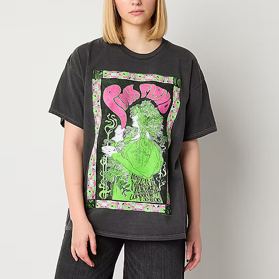 new!New World Juniors Pink Floyd Oversized Tee Womens Crew Neck Short Sleeve Graphic T-Shirt | JCPenney