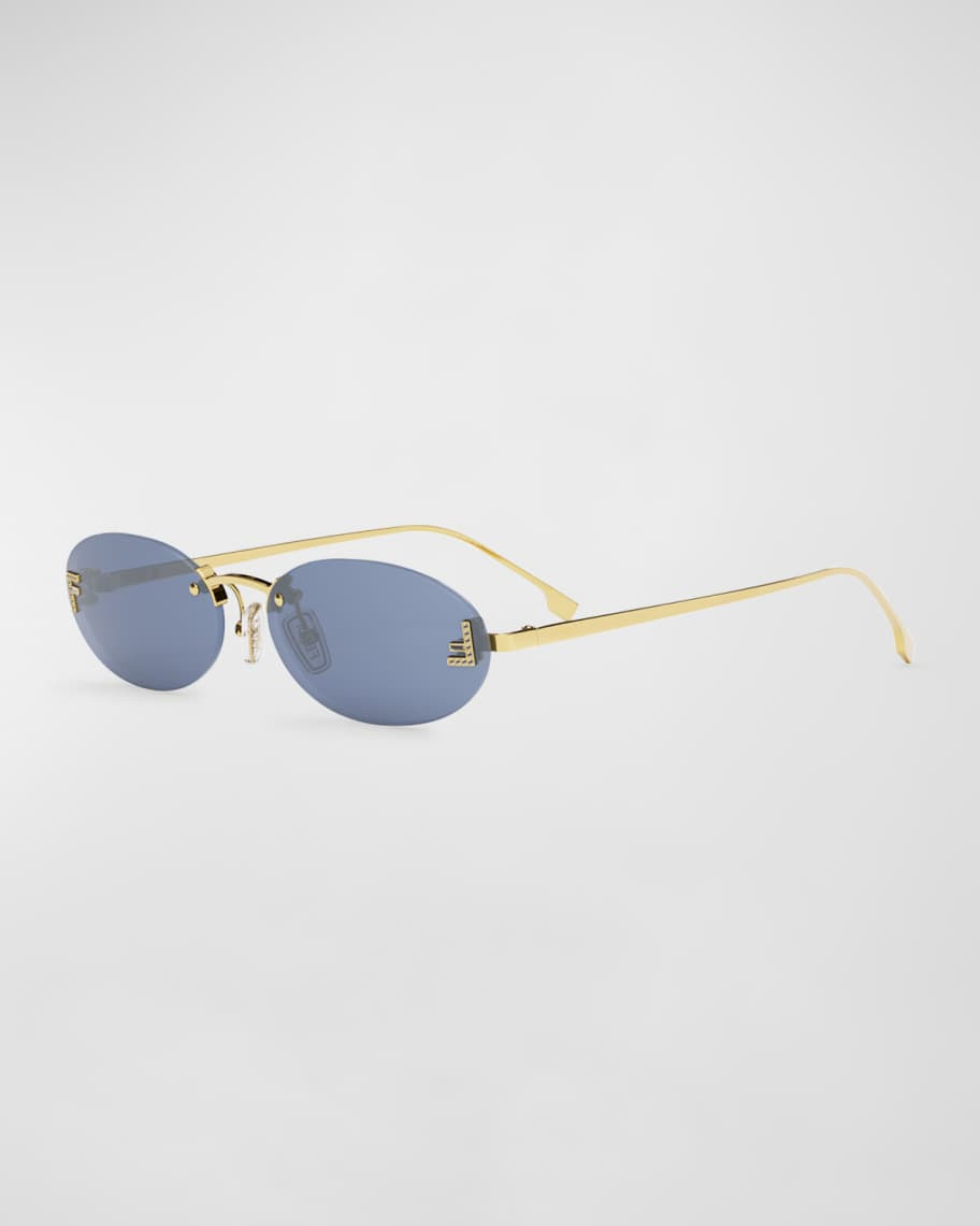 Fendi Embellished FF Oval Metal Sunglasses | Neiman Marcus