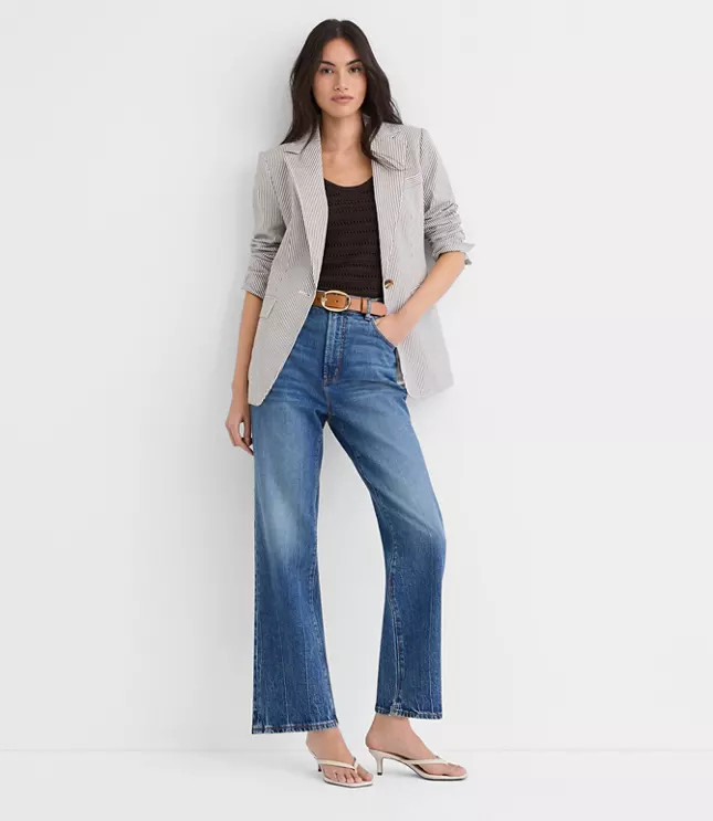 Striped Seersucker Fitted Blazer | LOFT