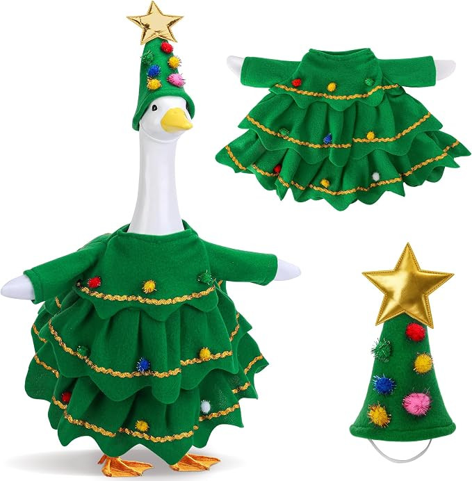 Watayo 2 Pcs/Set Christmas Tree Porch Goose Outfits, Lawn Goose Statue Xmas Tree Costume, Green C... | Amazon (US)
