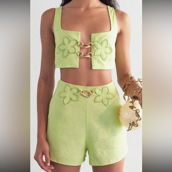 Lime green linen Cult Gaia set with hardware, worn once | Poshmark