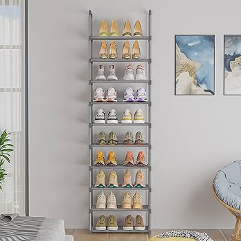 10-Tier Metal Shoe Rack, Narrow Shoe Rack Organizer, Sturdy Shoe Shelf for Closets, Entryway, Bed... | Amazon (US)