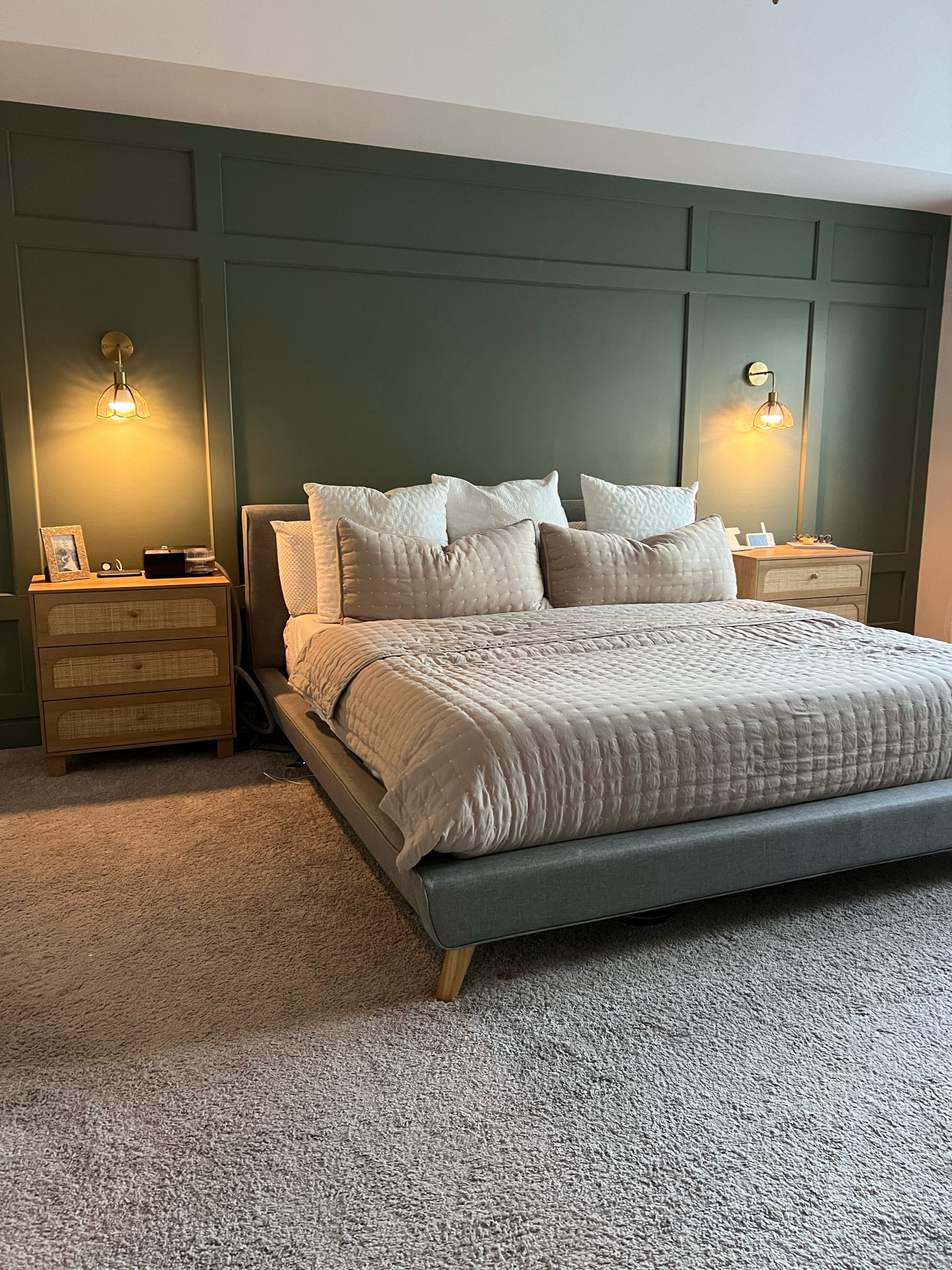 A bedroom refresh! We added an accent wall and sconces and used small dressers at nightstands ☺️ 

#LTKHome #LTKFindsUnder100