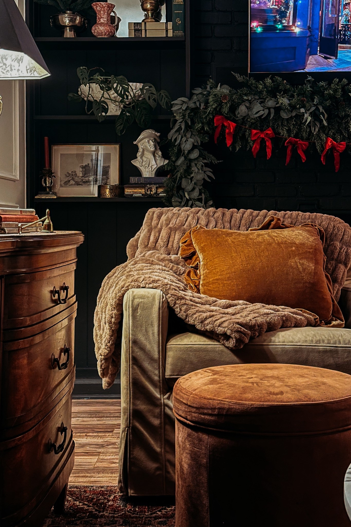 Moody Christmas living room styling with this stunning velvet bow garland from Walmart

#LTKHoliday #LTKFindsUnder50 #LTKHome