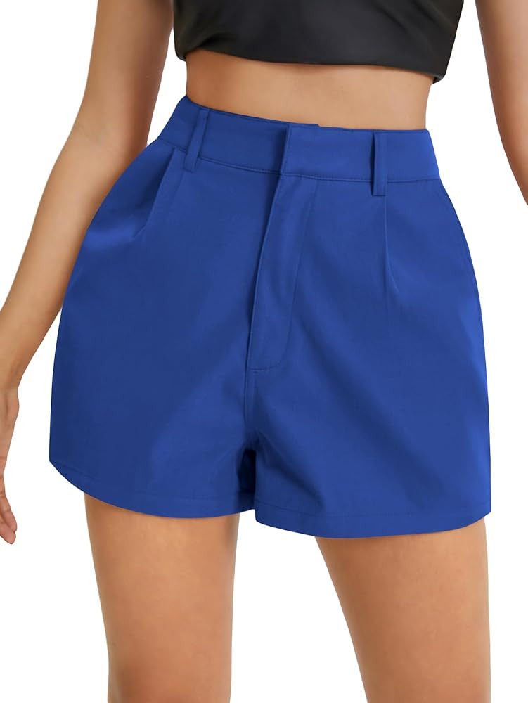 Floerns Women's Casual Solid High Waist Wide Leg Shorts with Pocket | Amazon (US)
