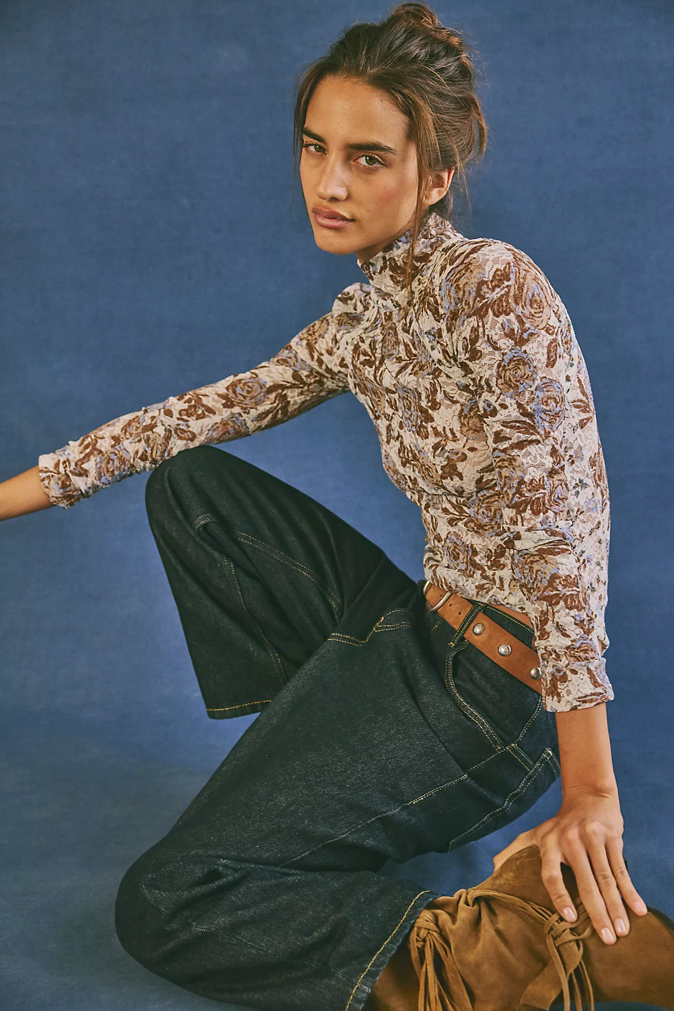 Lyric Sheer Lace Long Sleeve Turtleneck Top | Free People (Global - UK&FR Excluded)