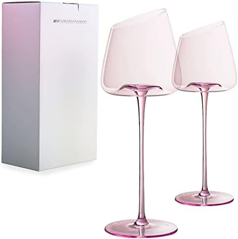 Red Wine Glasses Set of 2,Pink Crystal Wine Glass,Lead-Free Goblet,Unique Gifts for Women,Birthda... | Amazon (US)