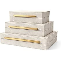 Kingflux Faux Ivory Shagreen Leather Set of 3 Pcs Decorative Boxes, Storage Boxes Jewelry Organizer, | Amazon (US)