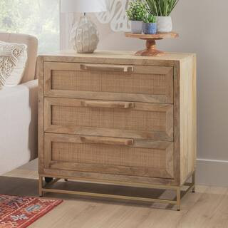 Linon Home Decor Casper Natural Rattan Cabinet with Three Drawers and Gold Legs HD221823 - The Ho... | The Home Depot
