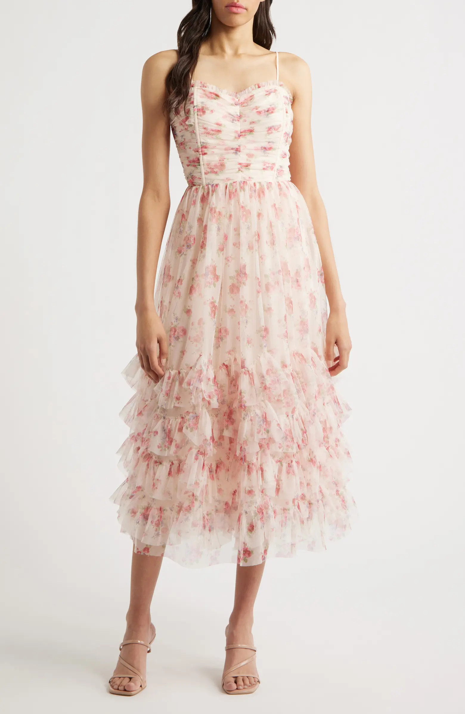 Irina Floral Ruffle Fit & Flare Midi Dress | Nordstrom