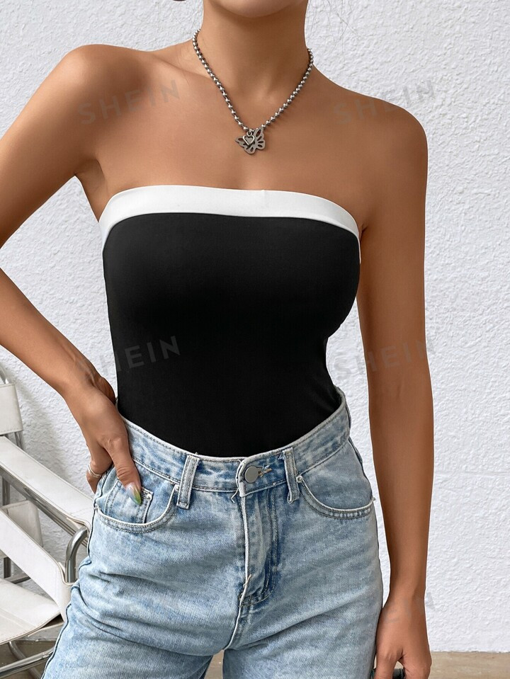 SHEIN EZwear Contrast Trim Tube Bodysuit | SHEIN