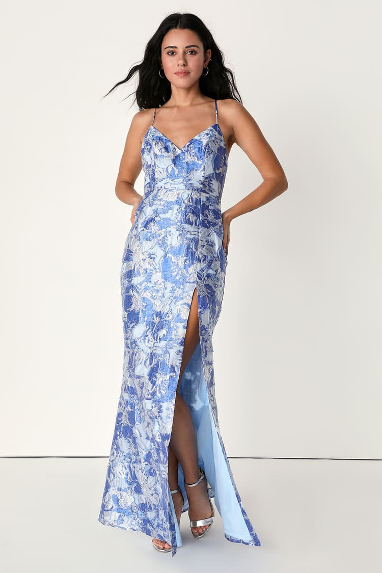 Extravagant Taste Light Blue Floral Jacquard Mermaid Maxi Dress | Lulus (US)