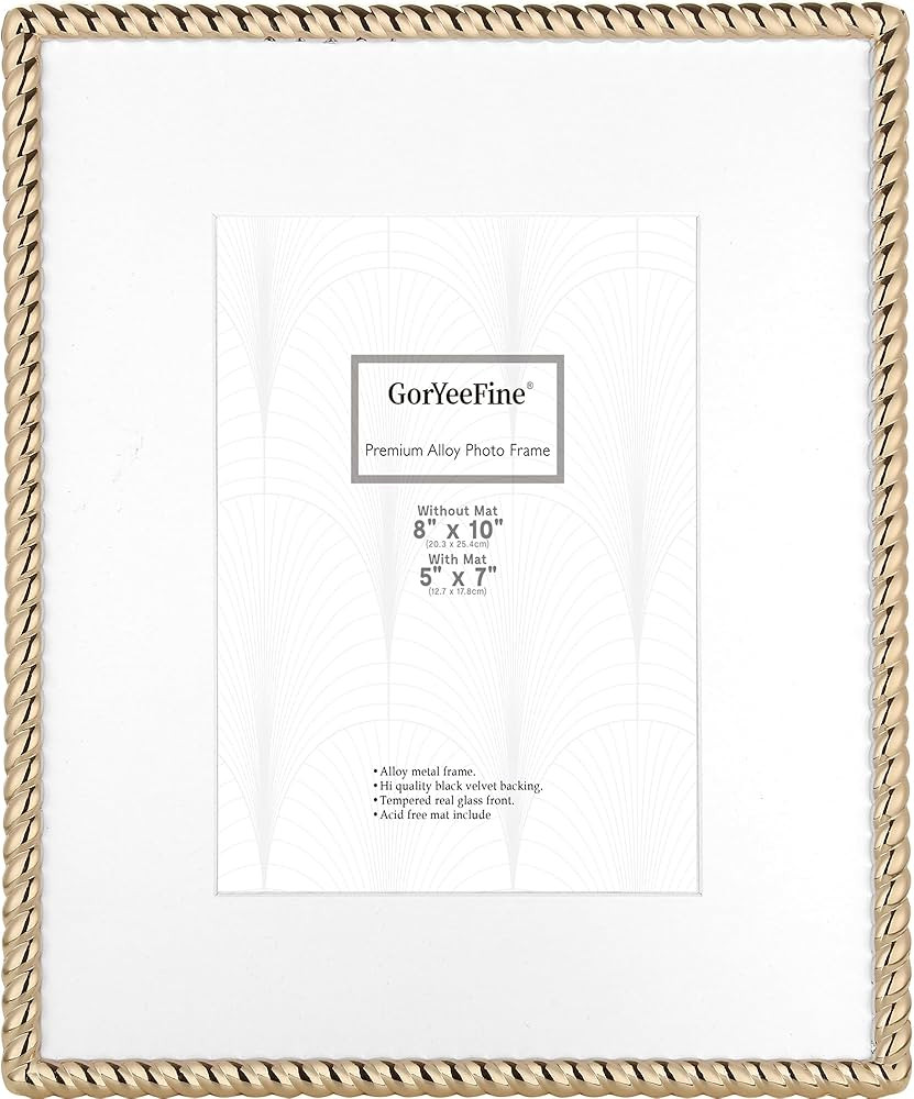 High-End 8x10'' Gold Photo Frames with Acid Free Mat for 5x7''- Contemporary Rope Profile,Velvet ... | Amazon (US)