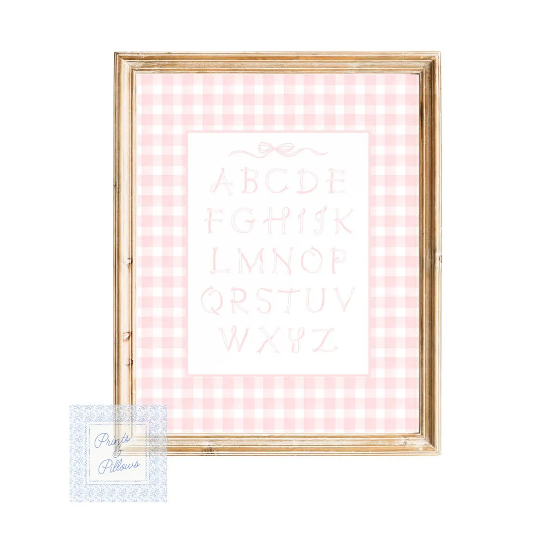 Pink Alphabet Poster Nursery Wall Art Gingham Baby Girl Room Grandmillennial Decor - Etsy | Etsy (US)