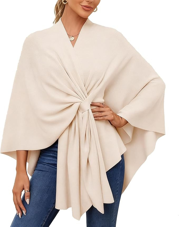Fleece Drape Shawl, Elegant Solid Color Cape, Soft Warm Open Front Poncho Cardigan Sweater Shawl ... | Amazon (US)
