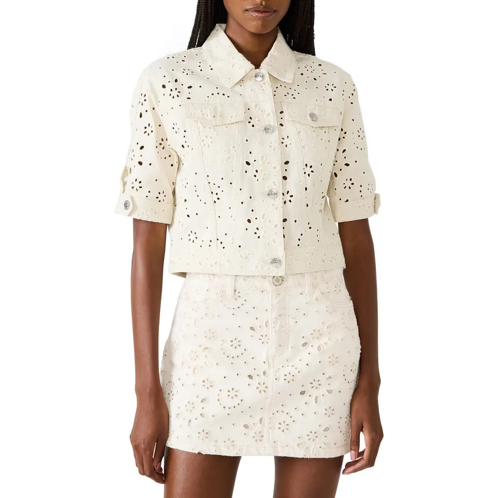 Steve Madden Blu Elbow-Sleeve Cotton Eyelet Jacket in Sea Mist at Nordstrom, Size X-Small | Nordstrom