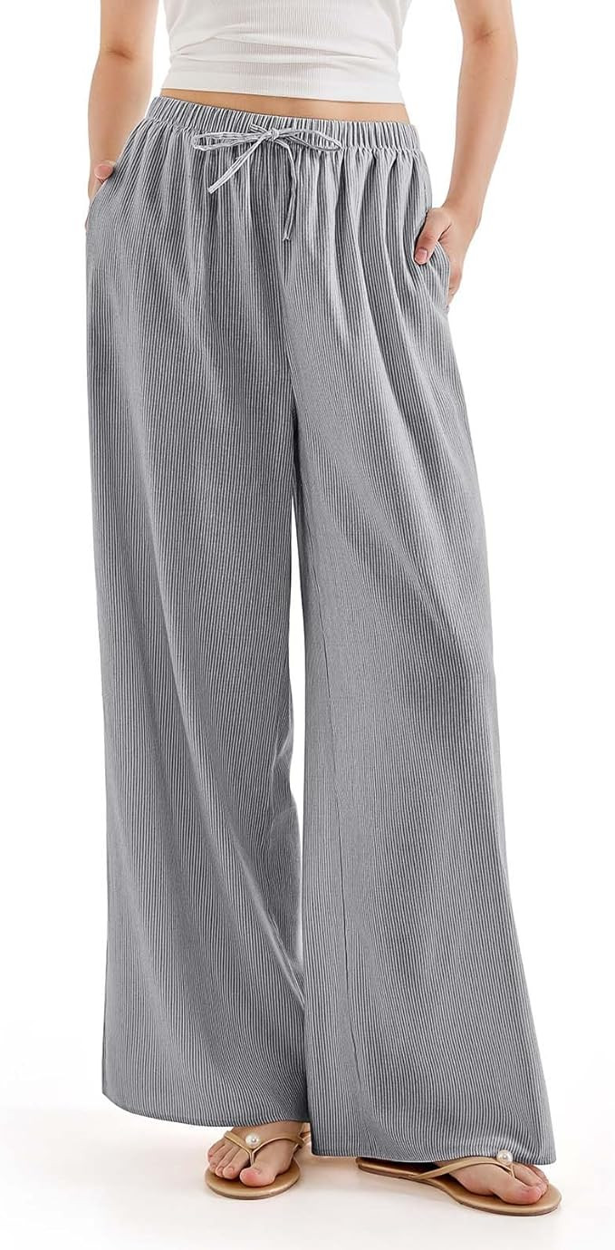 SUUKSESS Women Wide Leg Linen Pants with Pocket High Waisted Lounge Palazzo Pant | Amazon (US)