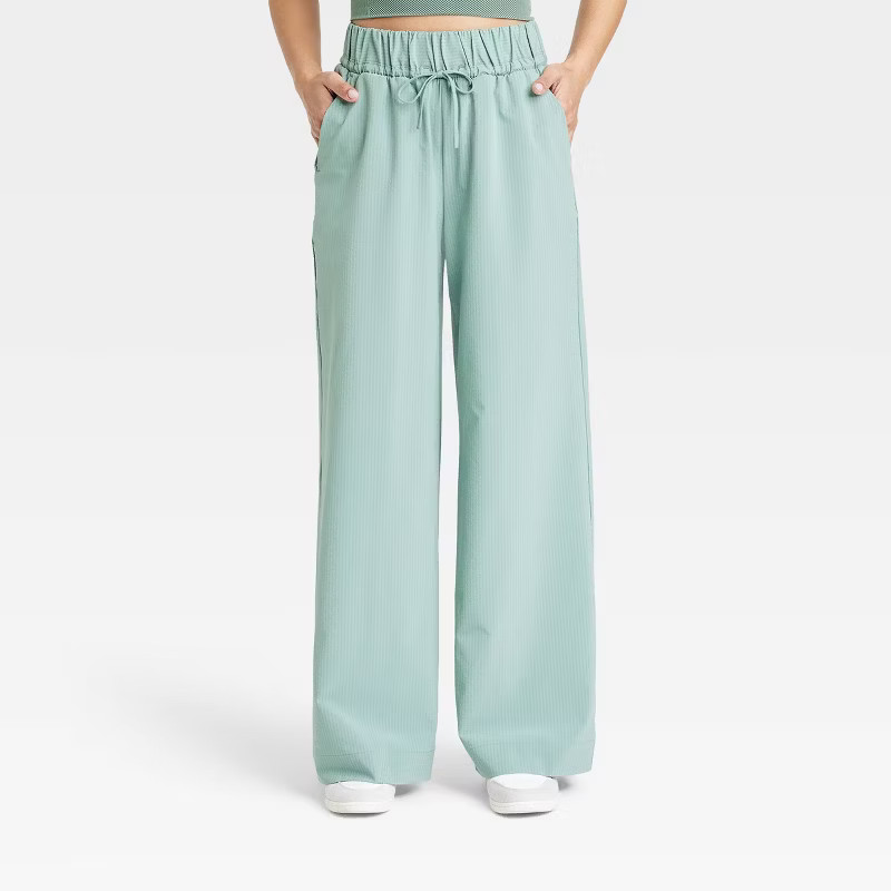 Women's Woven High-Rise Seersucker Wide Leg Pants - All In Motion™ Navy Blue M | Target