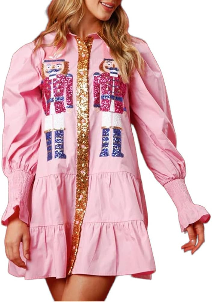 Women's Christmas Nutcracker Dress Holiday Dress Long Sleeve Christmas Sequin Nutcracker Mini Shi... | Amazon (US)