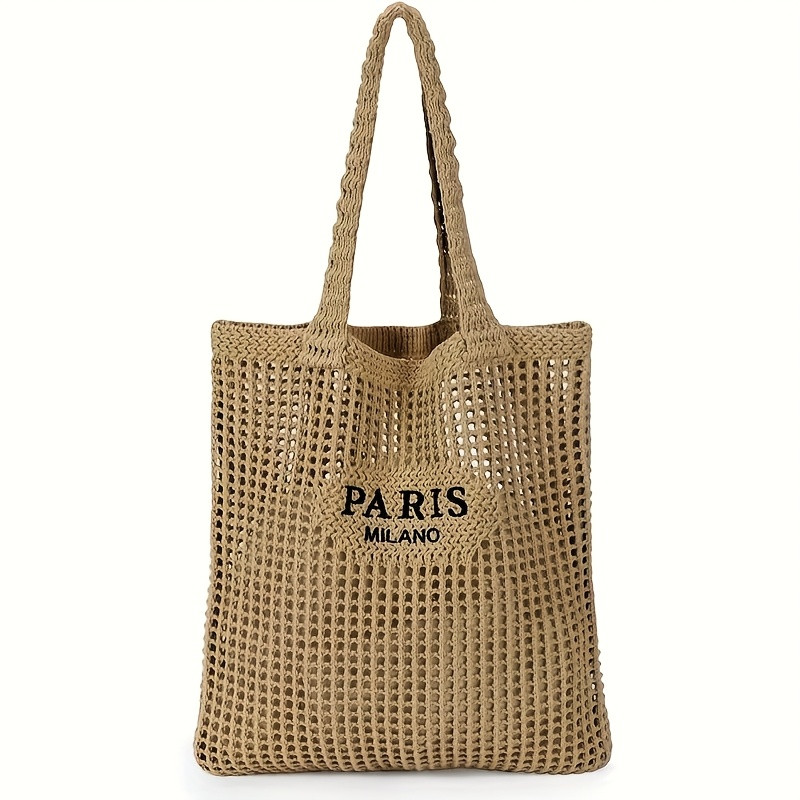 women's knit woven shoulder bag paris letter open top tote - Temu Canada | Temu Affiliate Program