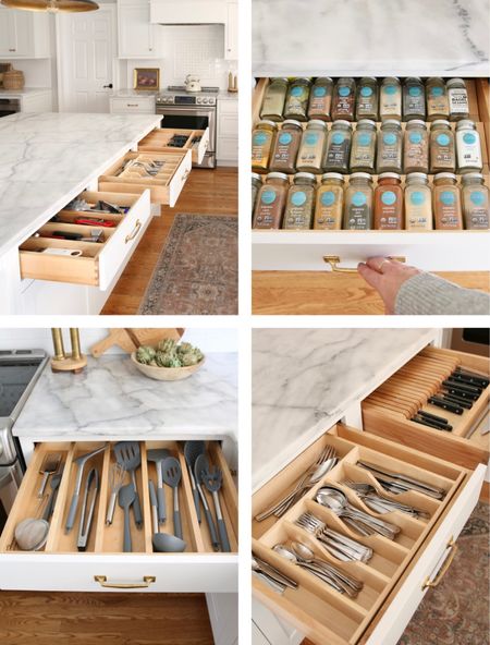 My must haves! I used Amazon trim-to-fit wood drawer organizers for spices, kitchen utensils, silverware and knives  

#LTKhome #LTKFind #LTKstyletip