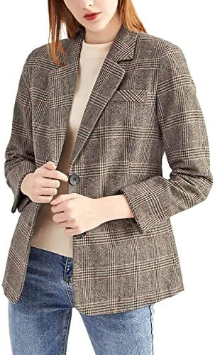 ebossy Women's Notch Lapel 2 Button Boyfriend Blazer Suit Houndstooth Plaid Jacket Coat | Amazon (US)