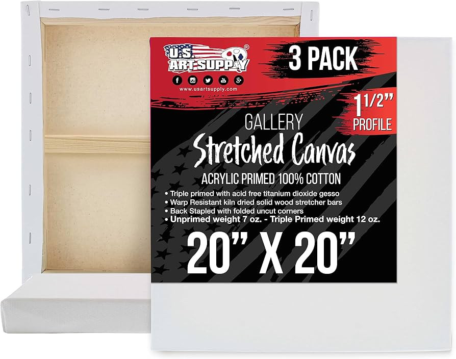 U.S. Art Supply Large Stretched Canvas for Painting 20x20 inch Gallery Depth 1-1/2" Thick, 3-Pack... | Amazon (US)