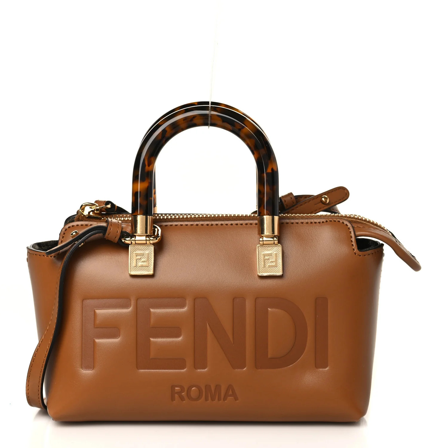FENDI Vitello King Plexiglass Logo Embossed Mini By The Way Top Handle Boston Bag Caramello | FASHIONPHILE (US)