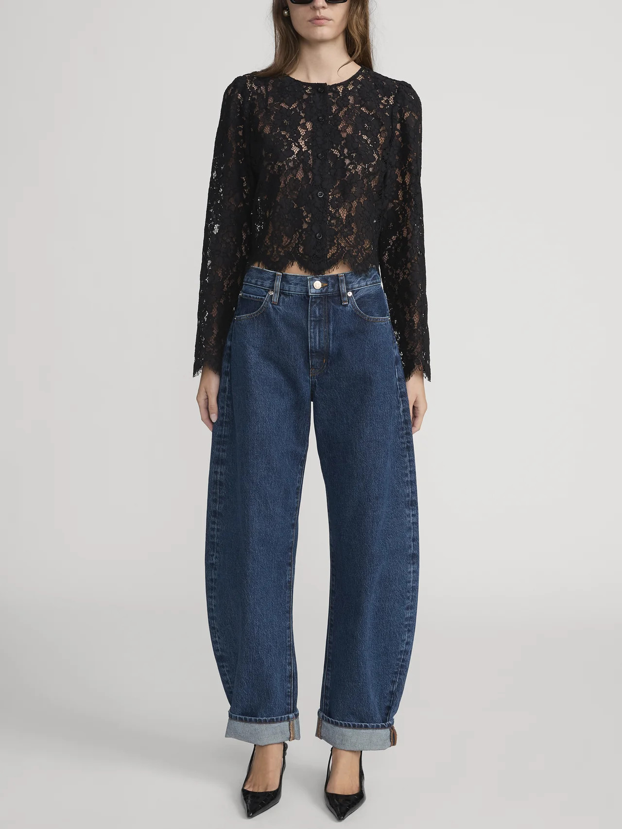 THE LACE BLOUSE BLACK | Frame Denim