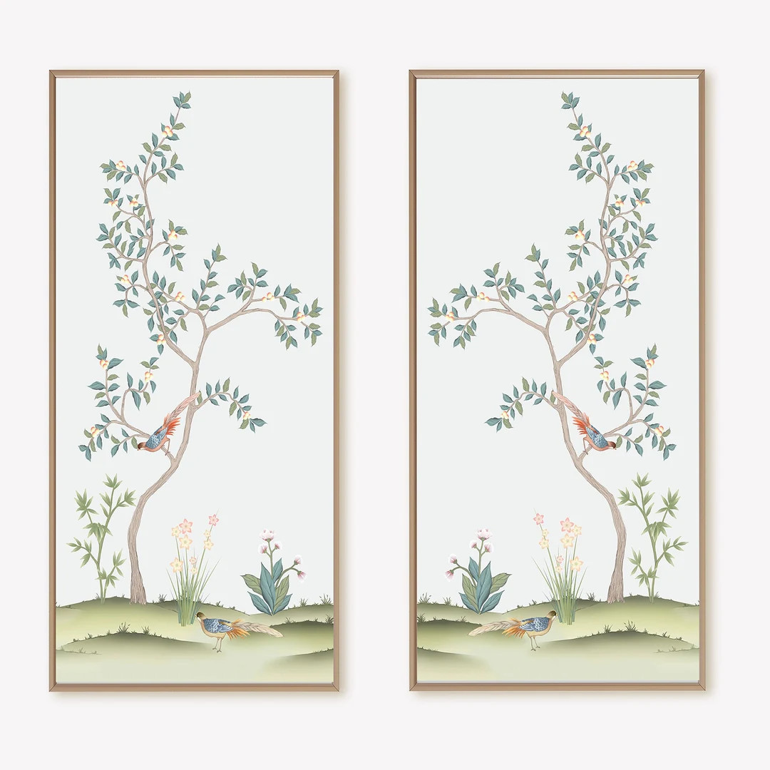 Blue Chinoiserie Canvas Wall Art: Vintage Floral Print, Set of 2 (30x60) - Etsy | Etsy (Global)