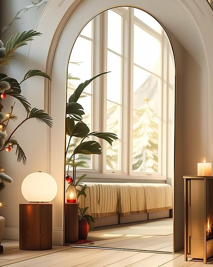 Gold Arch Mirror - 34in x 76in Freestanding Full Body Mirror, Wall-Mount Option for Bedroom | Amazon (US)