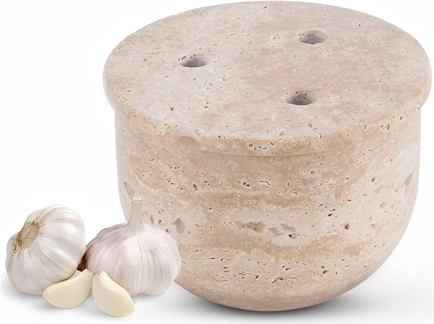 Radicaln Marble Garlic Keeper for Counter 4.5 Inch Travertine Handmade Small Garlic Holder For Co... | Amazon (US)