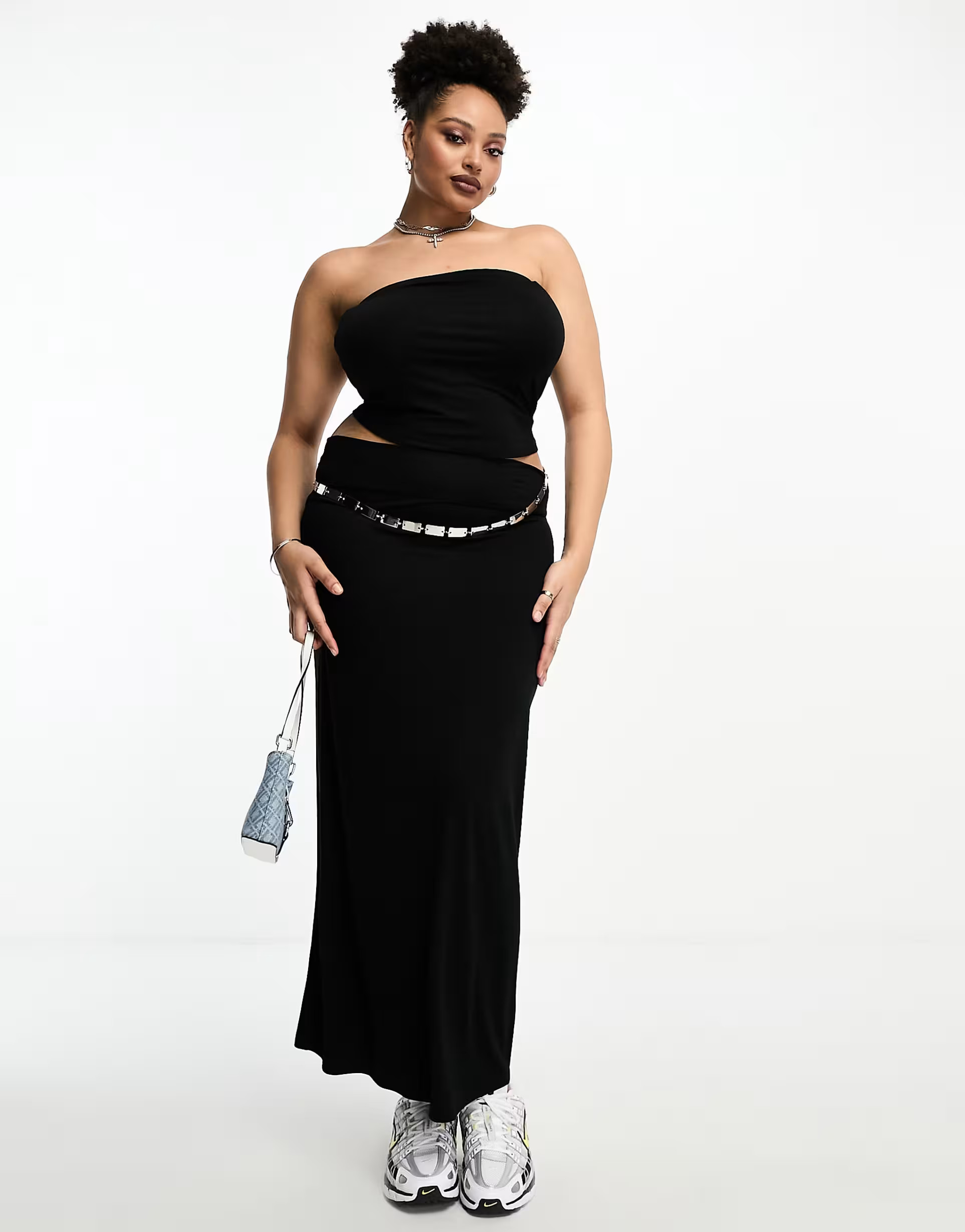 COLLUSION Plus low rise slinky maxi skirt in black - part of a set | ASOS (Global)
