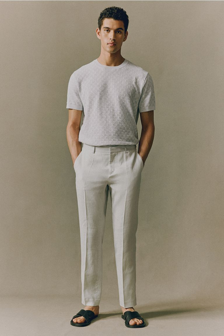 Slim Fit Linen Suit Pants - Regular waist - Long - Light gray - Men | H&M US | H&M (US + CA)