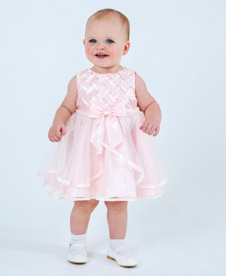 Baby Girls Basket Weave Social Dress with Two Tiered Ribbon Skirt - Macy's | Macy's