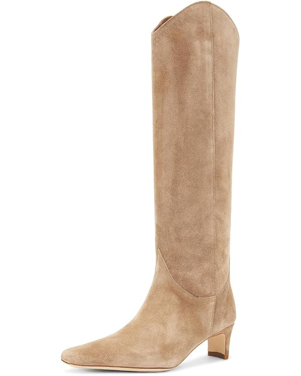 Pazzion Women Chic Wide Calf Square Toe Knee High Boots Low Heel Pull On Warm Long Booties Dressy... | Amazon (US)