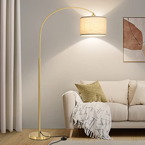Gold Floor Lamp, Arc Floor Lamp for Living Room with Adjustable Drum Lampshade, Modern Tall Standing Lamp with On/Off Foot Switch, Over Couch Arched Reading Light for Reading, Bedroom, Office | Amazon (US)