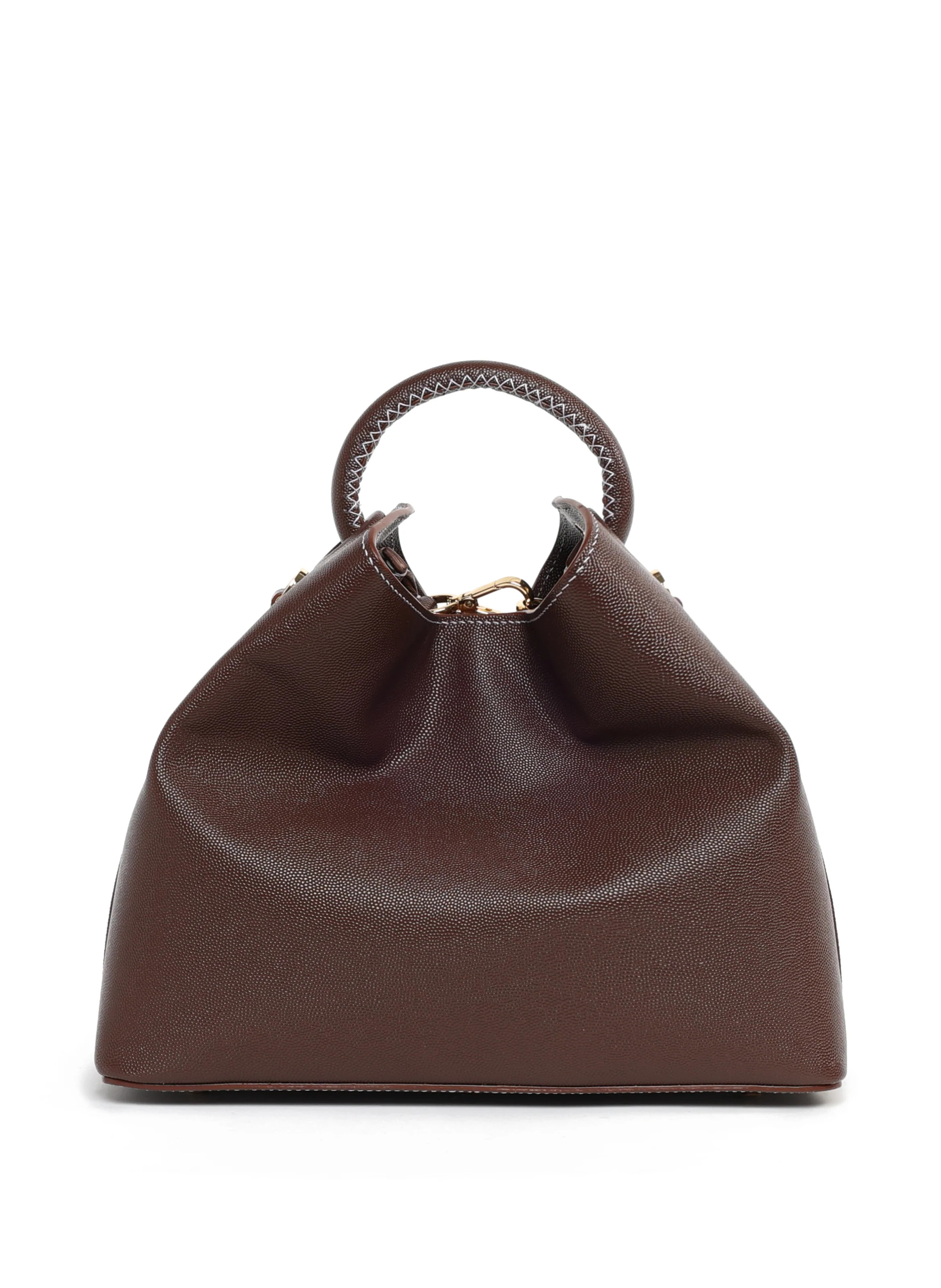Raisin Caviar Leather Brown White Stitching - Leather Handbags for Women - Elleme | Elleme
