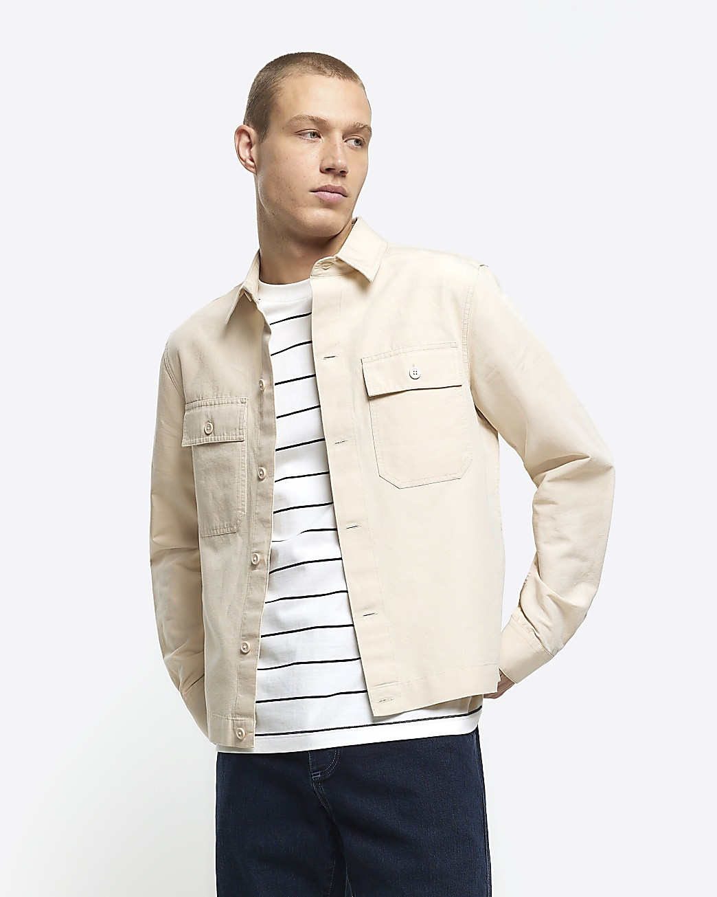 Ecru regular fit linen blend smart overshirt | River Island (US)