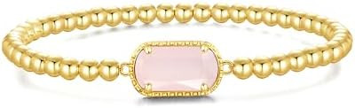 Gemstone Birthstone Bracelets For Women 14k Plated Gold Beaded Stretch Elastic Bead Ball Bracelet... | Amazon (US)