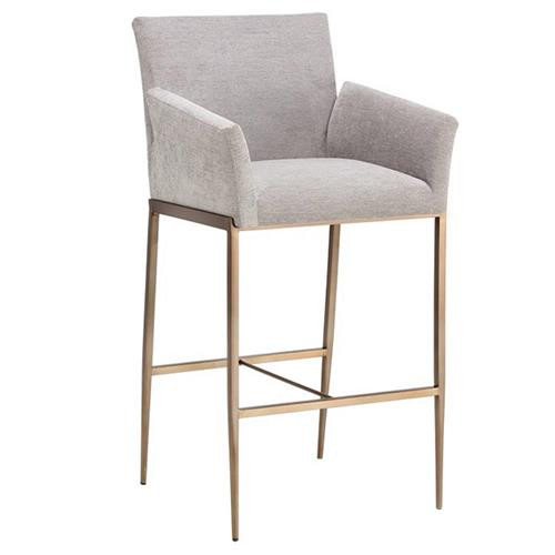 Open Box Sunpan Gesa Industrial Stone Grey Performace Antique Brass Bar Stool | Kathy Kuo Home