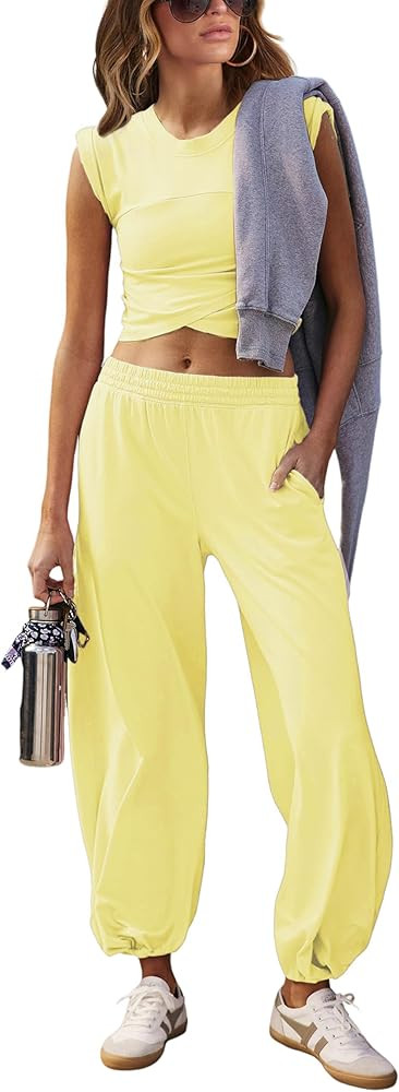 Springrain Womens Two Pieces Outfits Casual Lounge Sets Cropped Tops Sweatpants Tracksuit with Po... | Amazon (US)