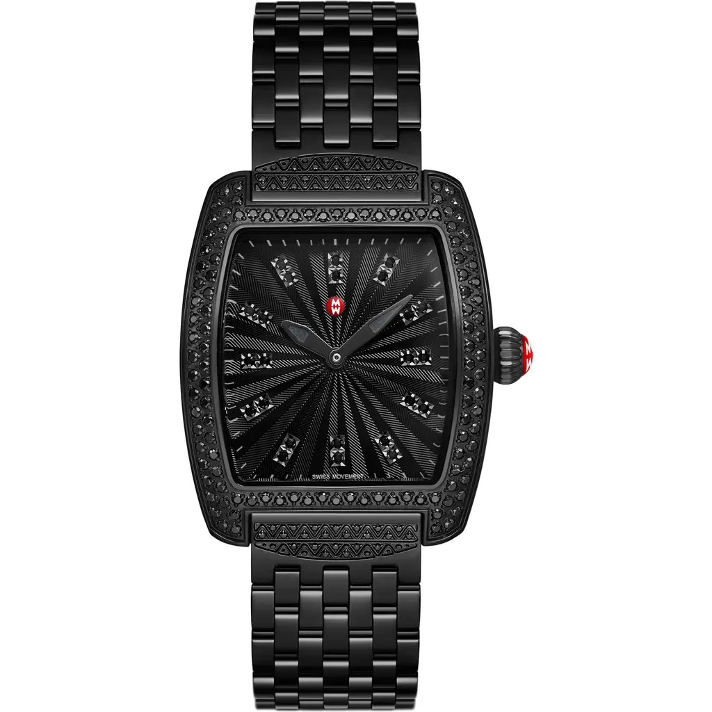 MICHELE Mini Urban Noir Diamond Bracelet Watch, 29mm x 35mm in Black at Nordstrom | Nordstrom