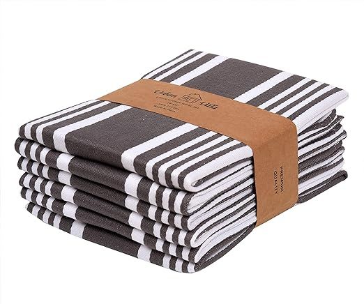 Urban Villa Kitchen Towels Trendy Stripes Dove Grey/White Set of 6 Dish Towels for Kitchen Highly... | Amazon (US)