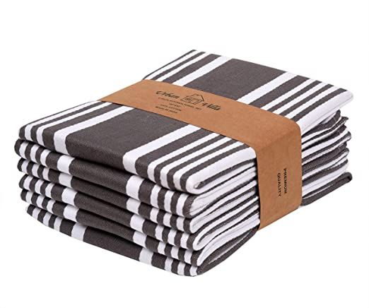 Urban Villa Kitchen Towels Trendy Stripes Dove Grey/White Set of 6 Dish Towels for Kitchen Highly... | Amazon (US)
