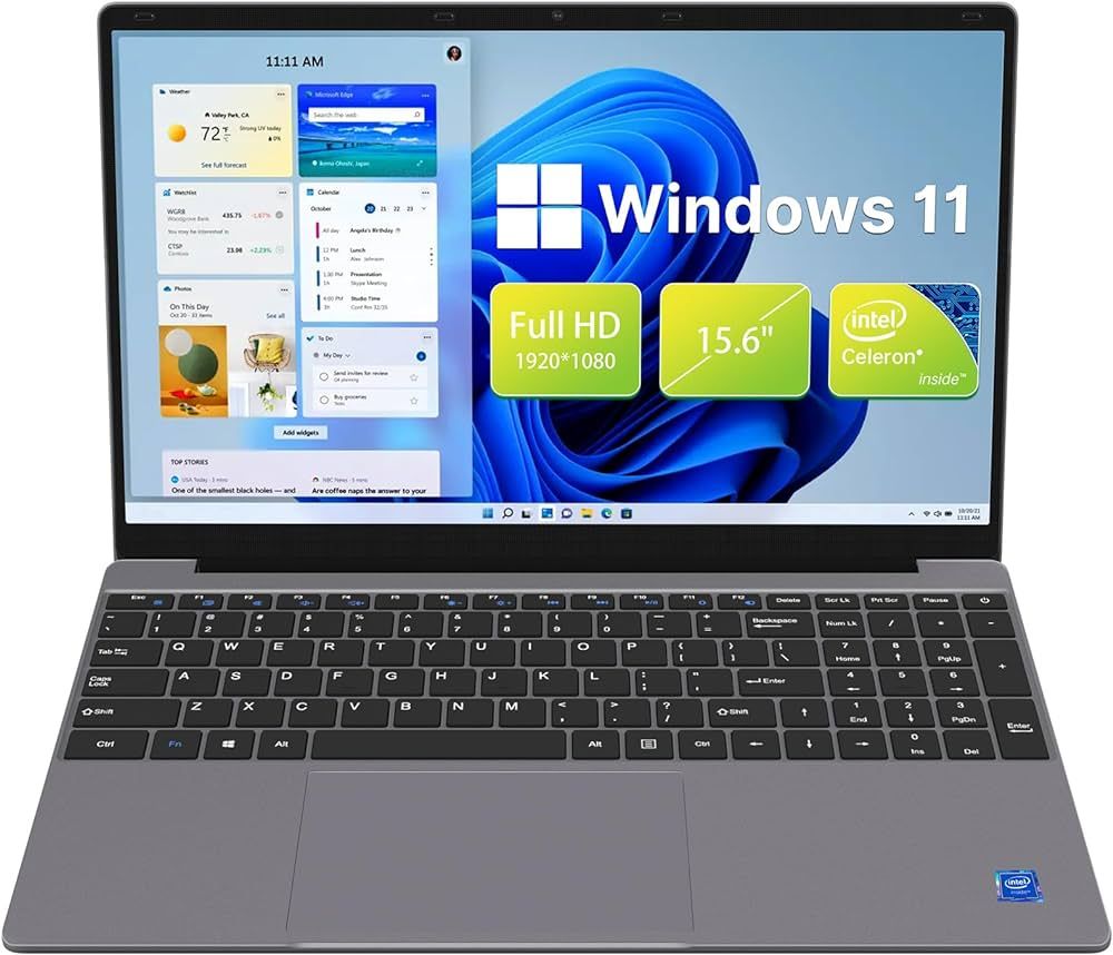 15.6'' Laptop, Windows 11 Laptop Computer, 12GB DDR4 RAM 512GB SSD, Intel Celeron Quad Core Jaspe... | Amazon (US)