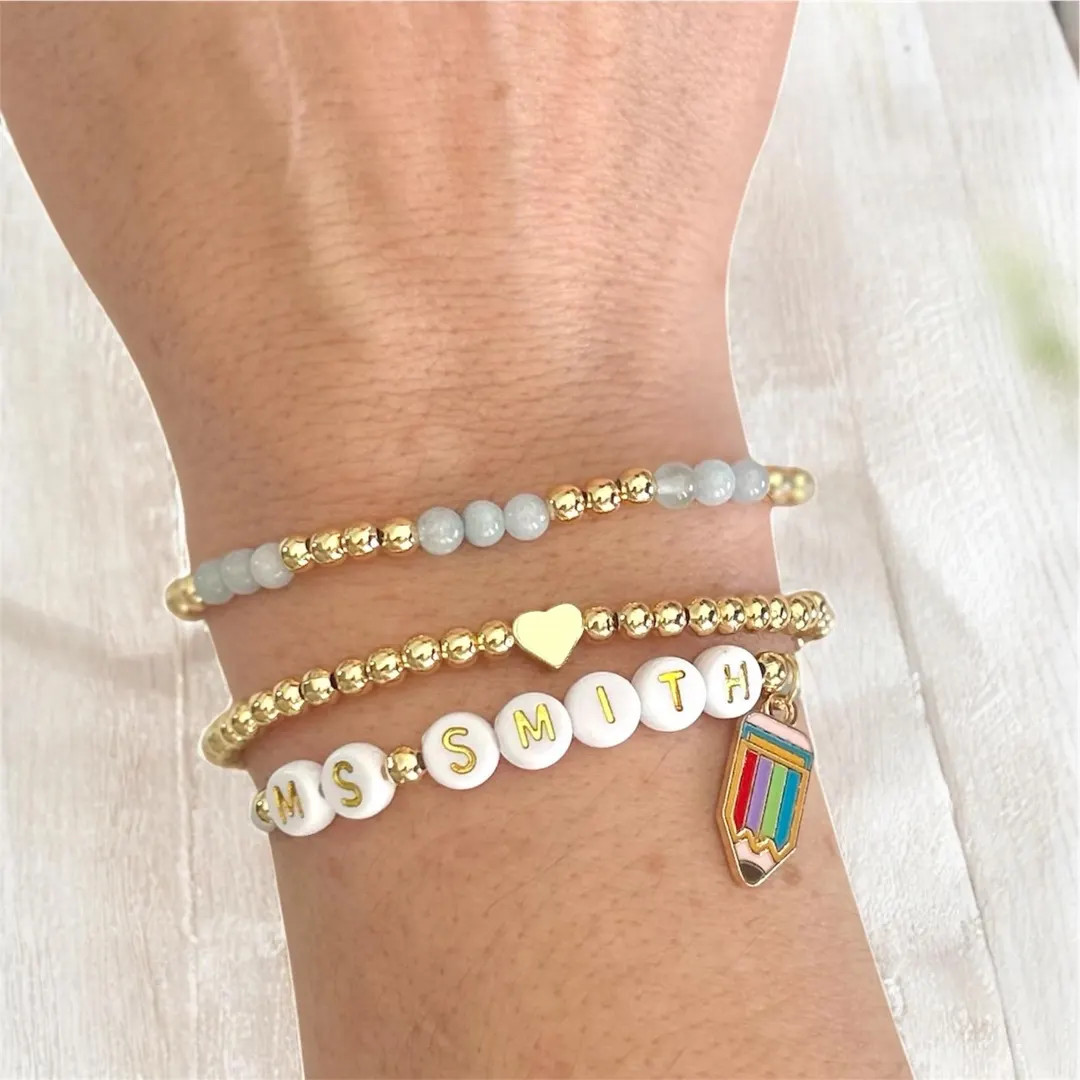 Personalized Teacher Name Bracelets, Custom Teacher Appreciation Bracelet Stack, Valentines Day G... | Etsy (US)