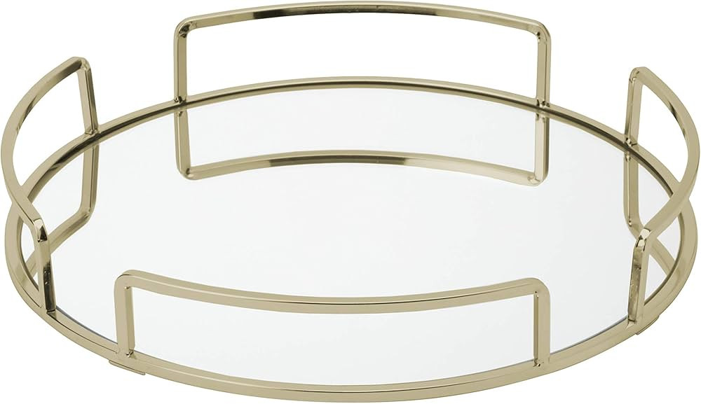 Home Details Modern Round Satin Gold Mirrored Vanity Tray for Dresser, Perfume, Desk, Cosmetic & Jew | Amazon (US)